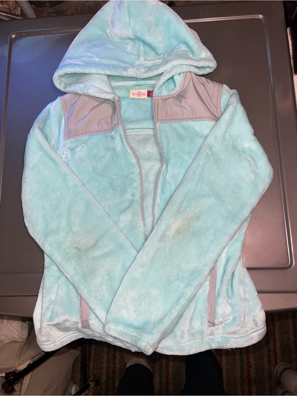 SO Plush Hooded Fleece Jacket in Light Aqua with Gray Accents